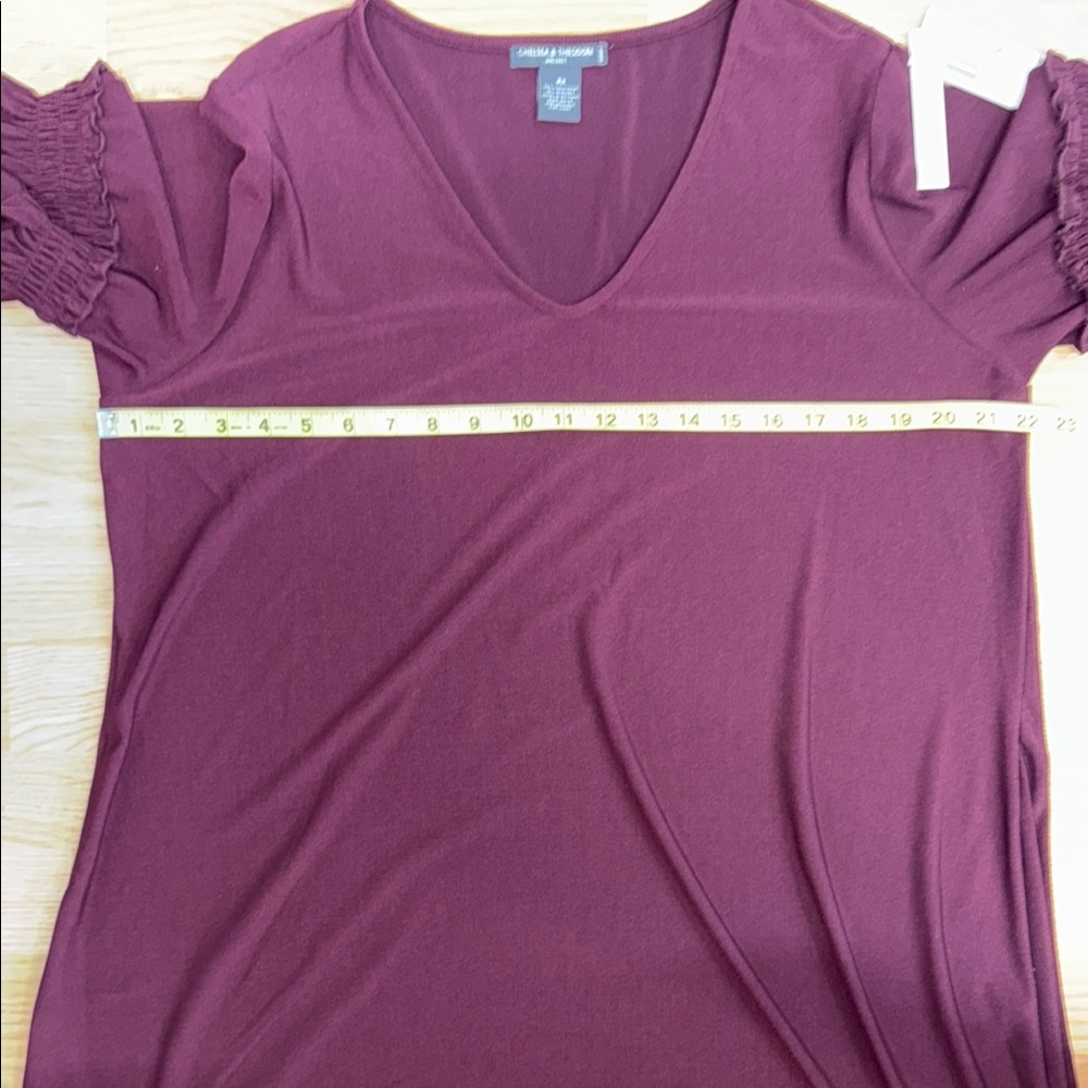 Chelsea & Theodore Women’s 0X Burgundy V-Neck Bell Sleeve Swing Dress A-Line NWT - Picture 4 of 9